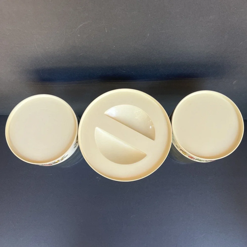 VTG Pyrex Spice O Life Store N See Canister Set of 3 Glass 1970s W/ Seals USA